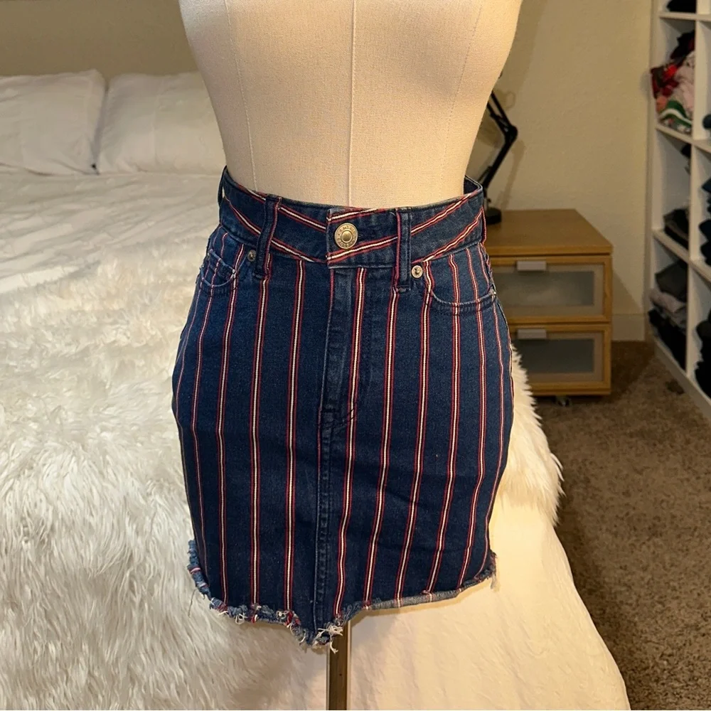 American Eagle | Super Stretch High Rise Striped Denim Mini Skirt